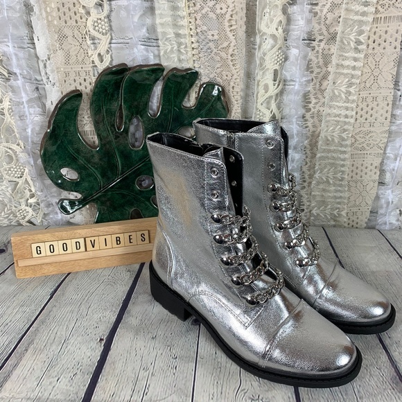 silver combat boots womens